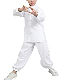 Enfant Unisexe Kung Fu Uniforme Tai Chi Arts Martiaux Costumes Manches Longues 2 Pièces Blanc 140